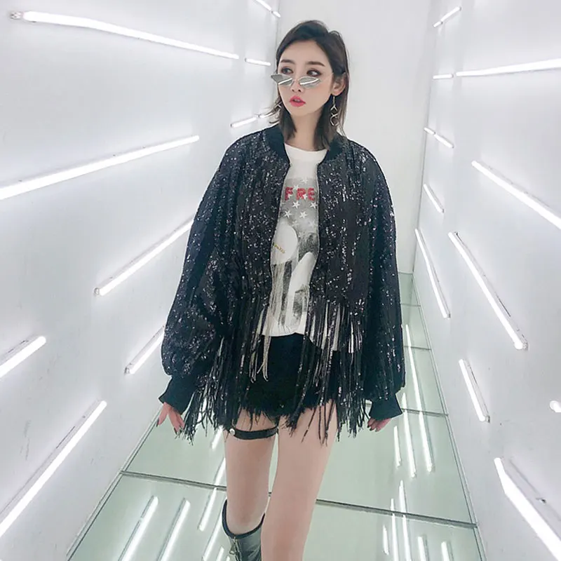 Женская куртка весна 2019 модная Тяжелая индустрия с блестками Длинная женская