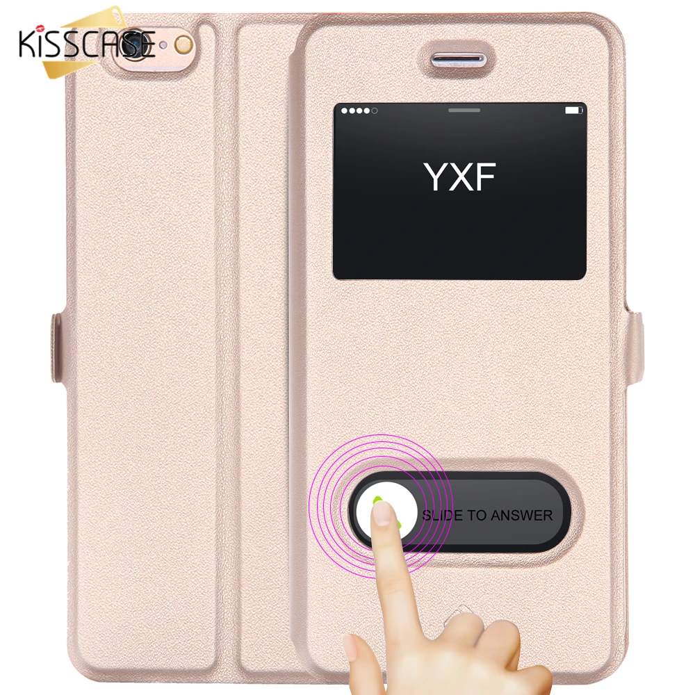 Чехол из искусственной кожи KISSCASE для iPhone 6 s 7 Plus с окошком просмотра умным ответом