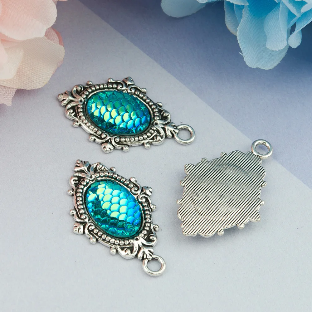Подвески DoreenBeads из сплава цинка и Русалка смолы рыбья чешуя Овальные