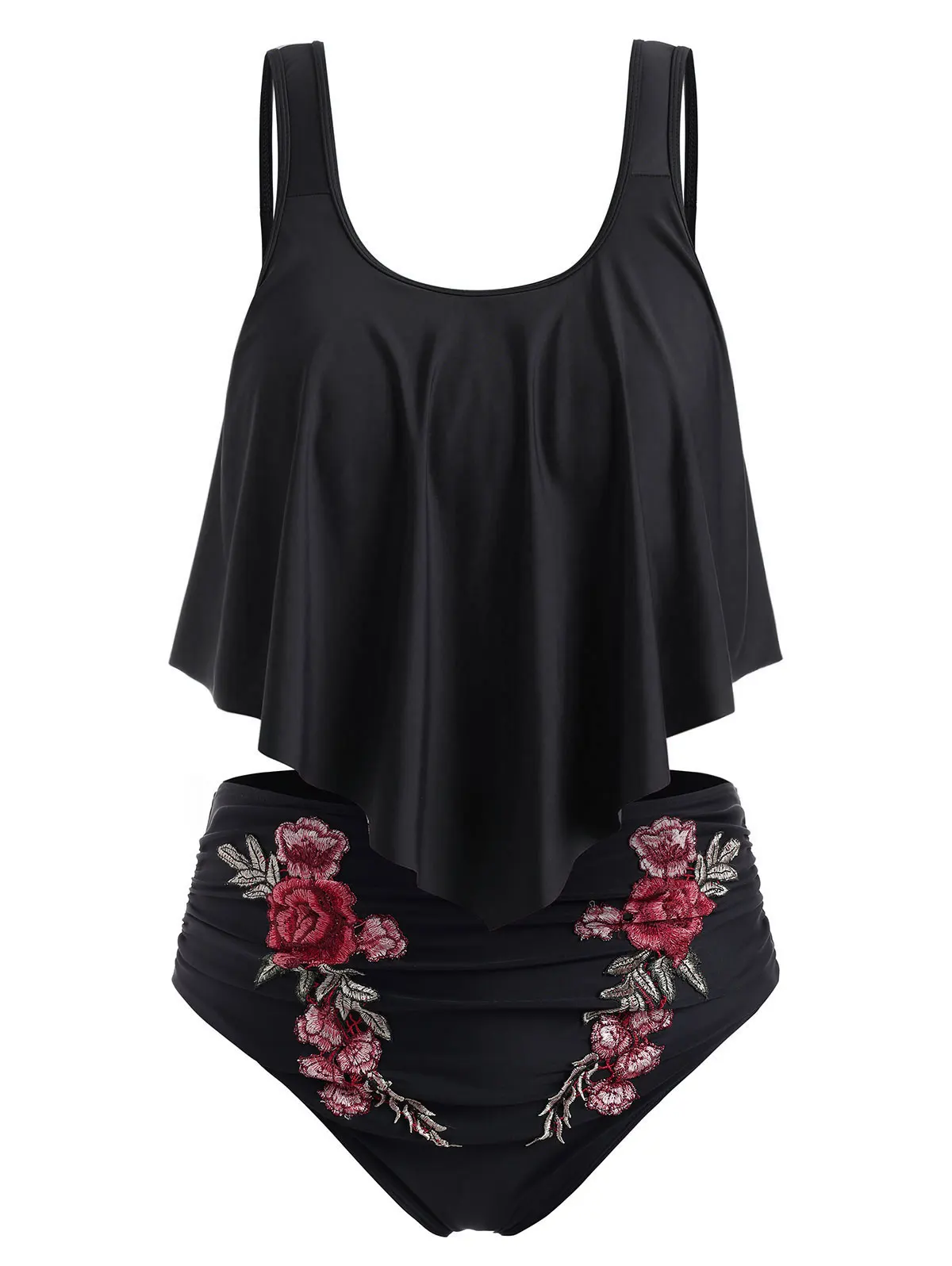 Wipalo Plus Size Overlay Embroidery Bikini Sets Scoop Neck Swimwear Women Sexy Swimsuit Padded Bikini Femme Beach Bathing Suit
