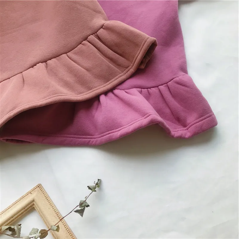 WLG girls winter velvet dresses kids hooded long sleeve ruffle thick dress baby casual all match rose red khaki warm clothes 2-7 | Детская