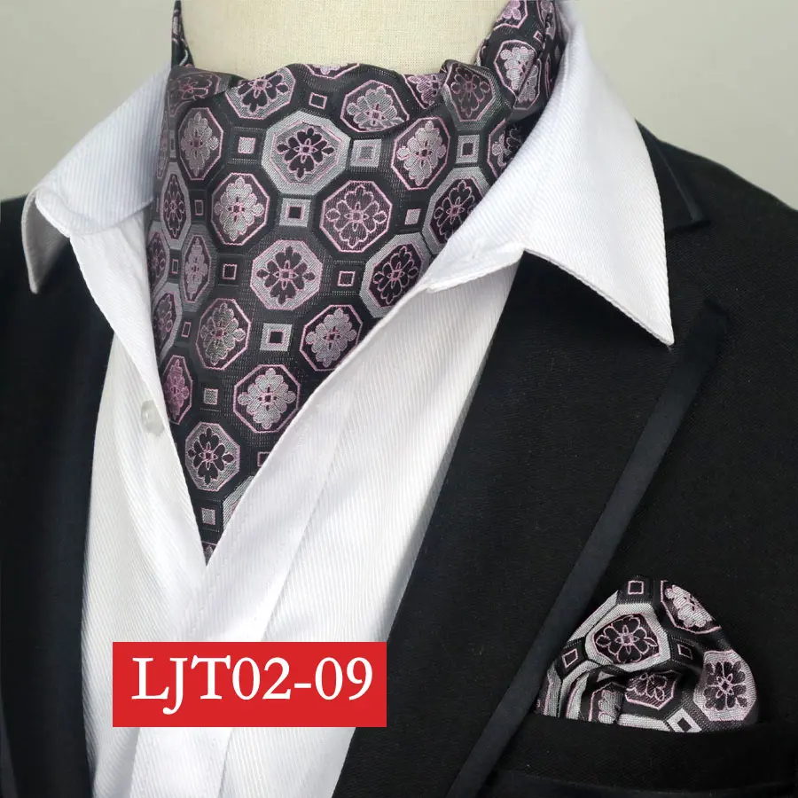 LJT02-09 YISHLINE винтажный Шелковый мужской аскотский галстук и платок Набор Цветочный Пейсли Карманный квадратный галстук наборы для свадебной вечеринки - Цвет: LJT02-09