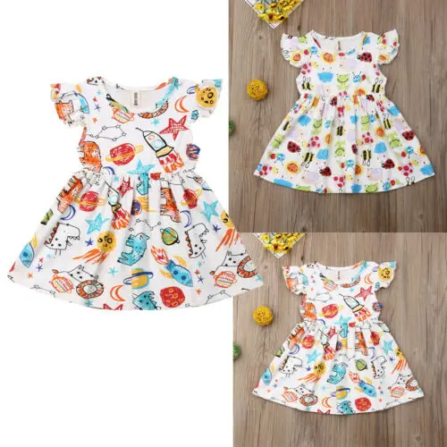 Платье для девочек новинка маленьких детей мультяшный жук граффити вечеринки
