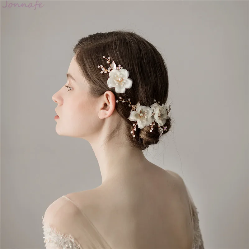 Jonnafe Chffion Flower Bridal Hair Clip Pin Set Elegant Women Headpiece Handmade Wedding Accessories Ornament | Украшения и
