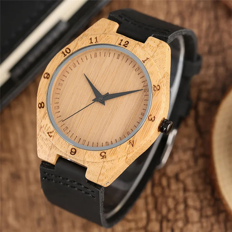 Мужские часы из бамбука и натурального дерева ручной работы с гравировкой цифры