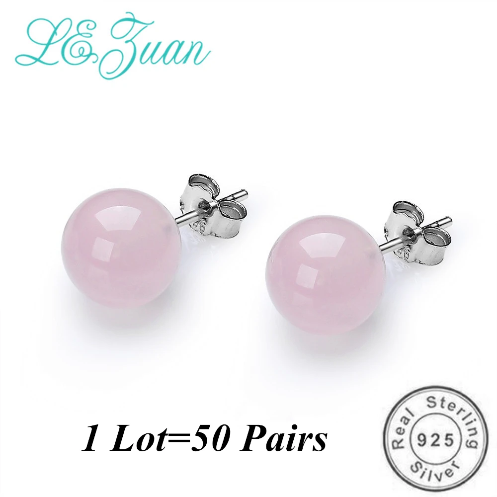 L&ampzuan Real 925 Sterling Silver 7.6CT Natural Rose Quartz Earrings for Women Pink Stone Stud Jewelry Pack Wholesale | Украшения и