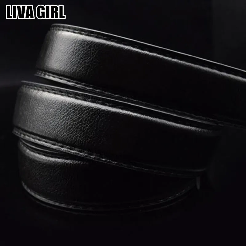 Liva Girl Simple Cool Male Stylish Black No Buckle 3.5cm Men Belt Faux Leather Automatic Belts Only Body Belt Belt Strip Gifts
