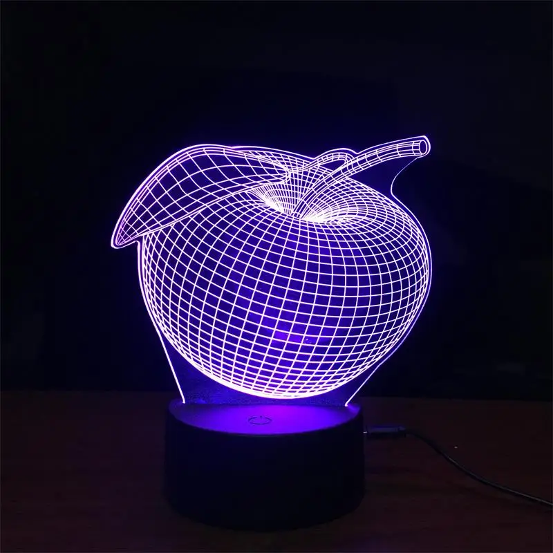 7 цветов меняющая USB лампа ночник красочное яблоко СИД 3D трехмерная настольная