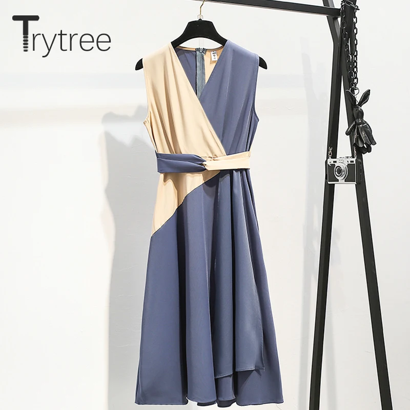 Trytree 2019 летнее Повседневное платье для женщин с v образным вырезом без рукавов