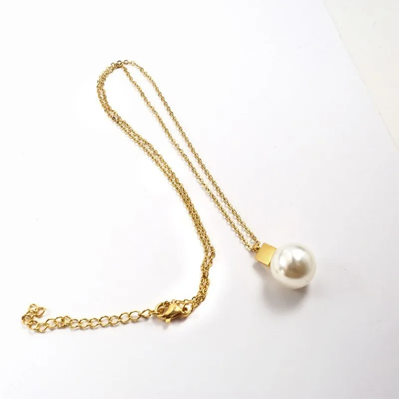RIR Изысканная цепочка с одним жемчугом ожерелье из нержавеющей стали бусинами и