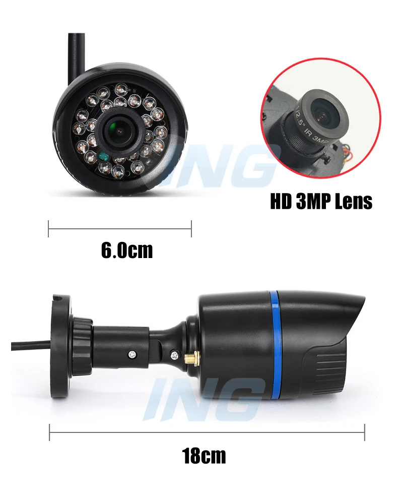 H.265 WIFI 1920x1080 P 2.0MP Водонепроницаемая цилиндрическая ip-камера 24LED ночное видение