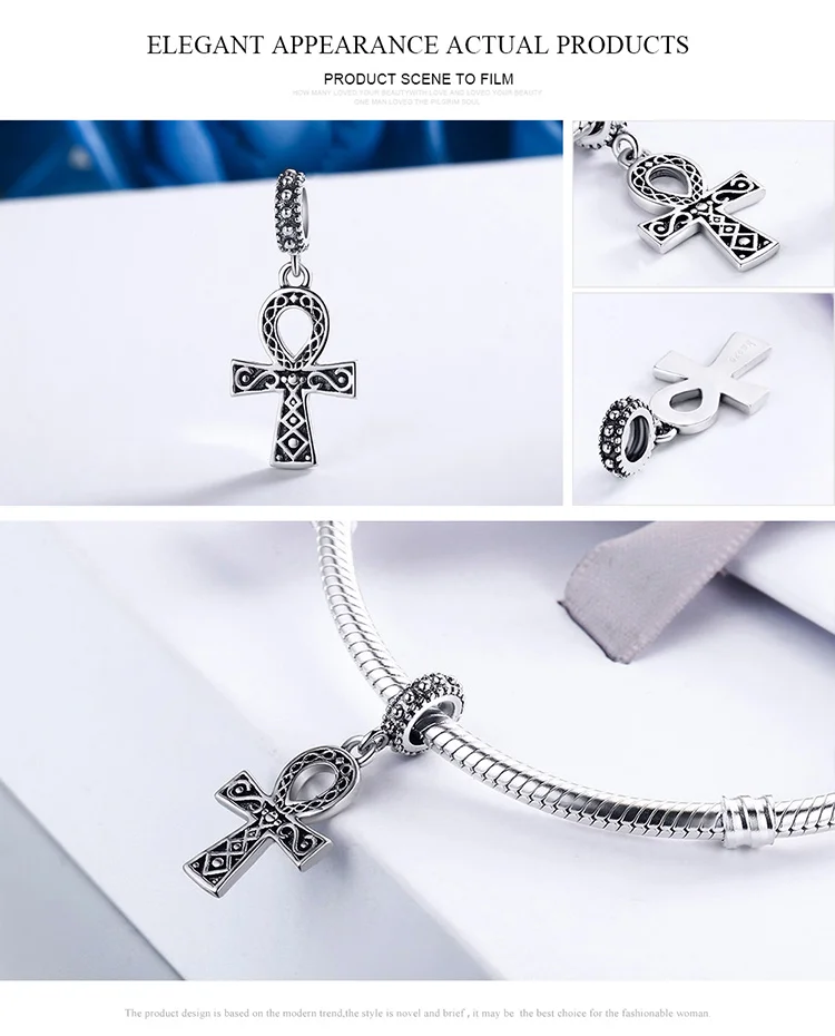 BISAER подлинный 925 пробы Серебряный Faith ANKH подвеска в форме Креста бусины подходят Пан Шарм браслет DIY ювелирные изделия подарок