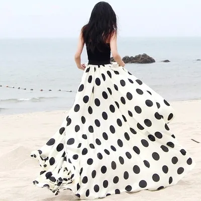 Женская шифоновая юбка макси в горошек с завышенной талией|maxi skirt black|long maxi skirtfashion