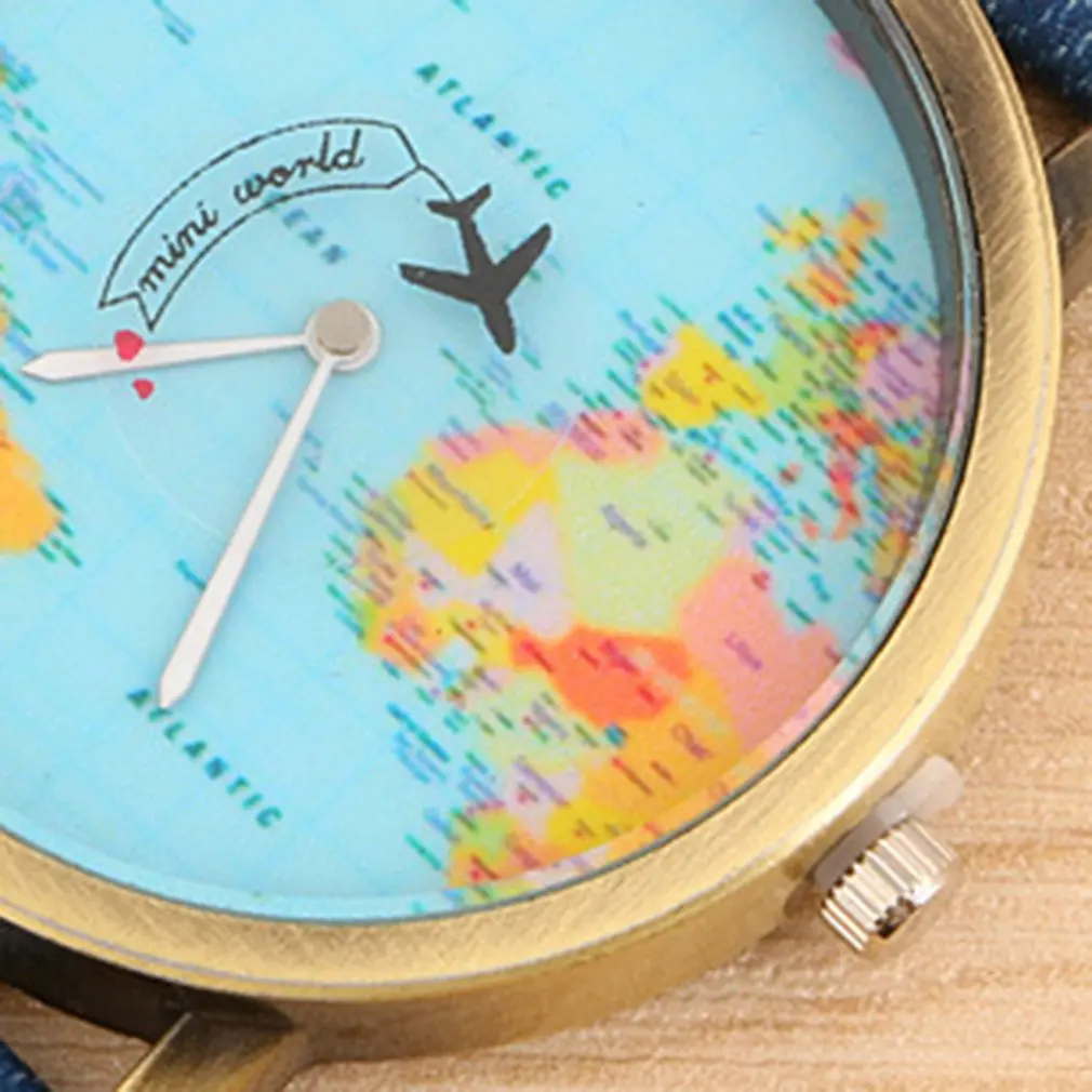 Минималистский Бронзовый самолет карта часы модные повседневные кварцевые