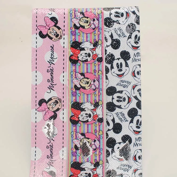 NEW 2 yards 3&quot 75mm mickey mouse sequin ribbon printed cartoon Shiny Glitter | Дом и сад