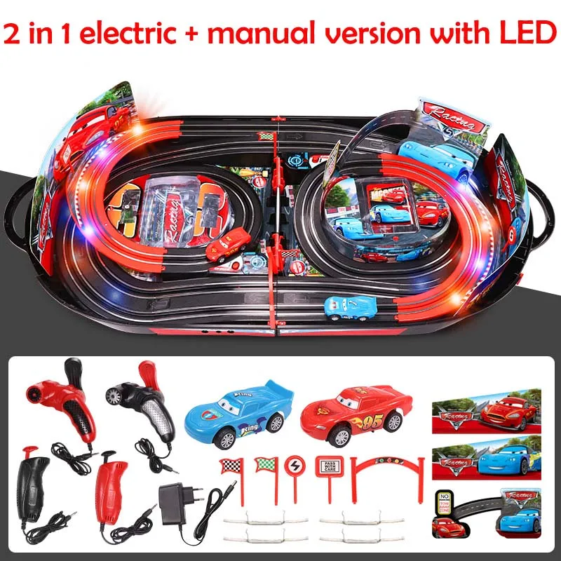 LED electric manual Креативная детская сборка обучающая игрушка автомобиль родитель-ребенок Взаимодействие портативный рельс двойной боевой игровой трек автомобиль игрушки с светодиодный - Цвет: LED electric manual