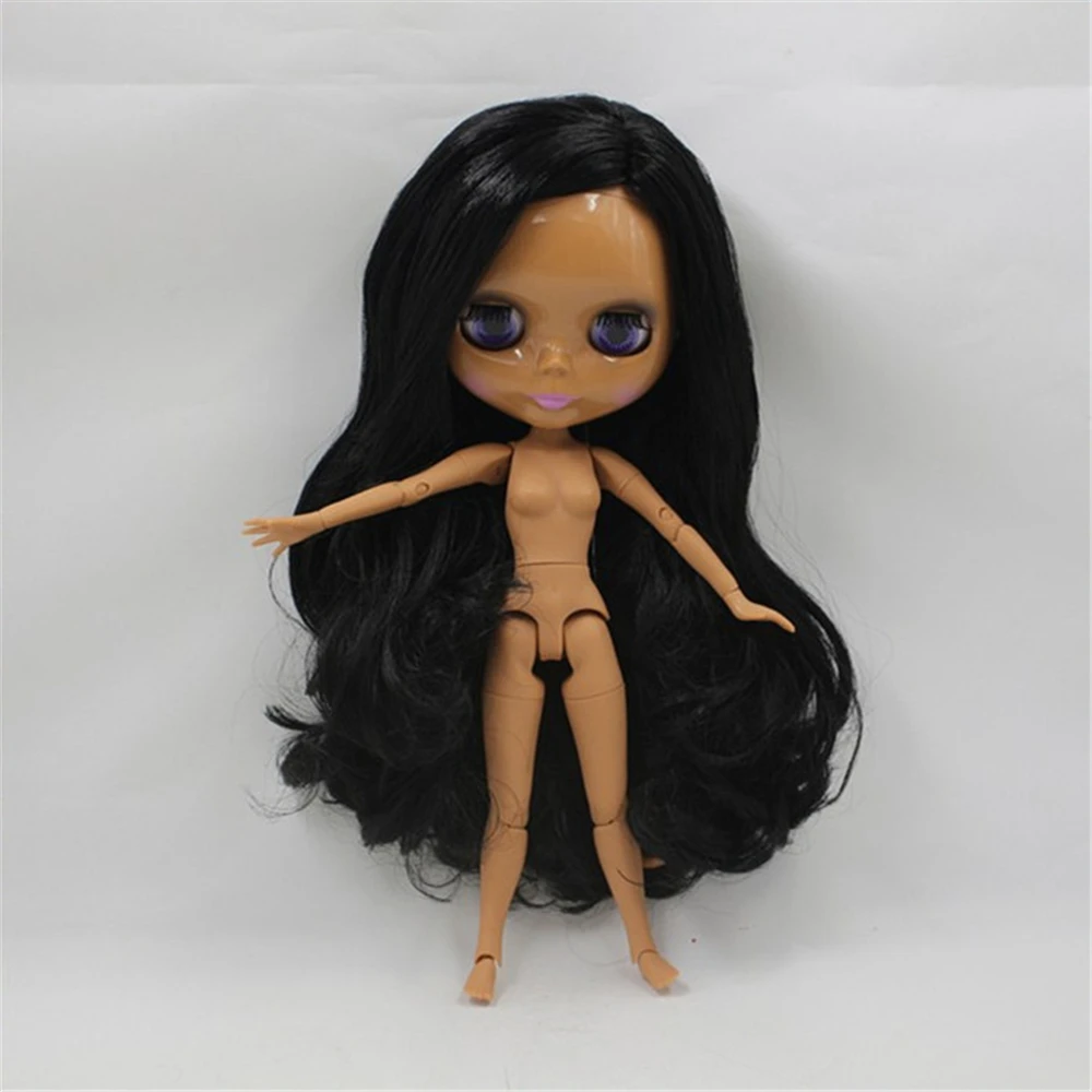 Кукла Blyth Обнаженная с длинными вьющимися черными волосами и Боковым Разрезом