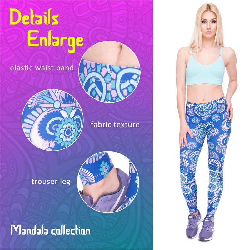 

New Purple Mandala Blue Print Women Leggings Fitness Breathable Perspiration Quick Drying Leggins High Elasticity Trouser Pants