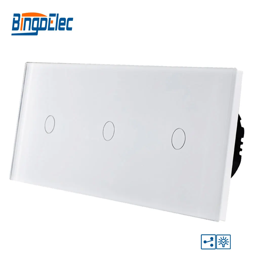 Bingoelec Smart Triple 1 Gang 2 Way диммер сенсорный выключатель Роскошная стеклянная панель
