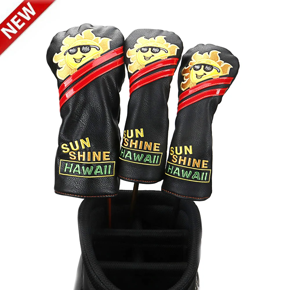 

Golf Cartoon Sun flower#1 #3 #5 Woods PU Leather Golf Driver Head Cover