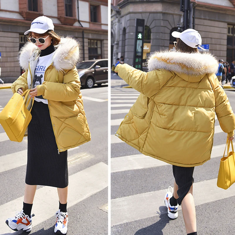 

2021 Winter Women Jacket Warm Hooded Down Cotton Parkas Fur Collar Padded Outwear Coats Long Clothing Plus Size Jackets Coat