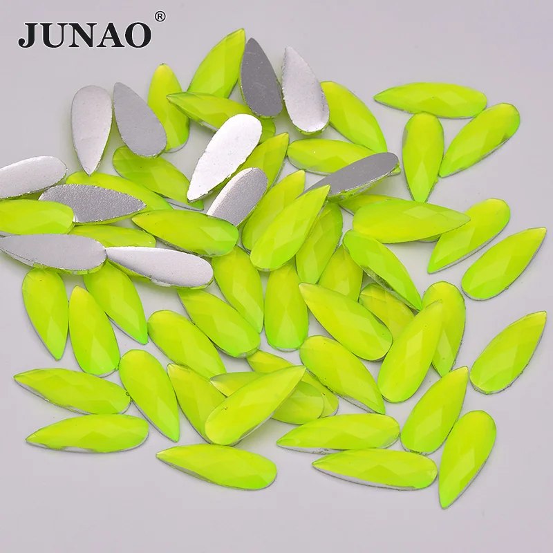 Неоново желтый стразы JUNAO 8*22 мм аппликация с плоской задней стороной большие