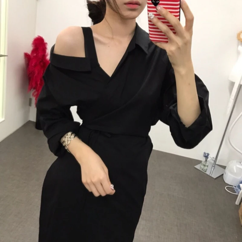 VGH 2018 с открытыми плечами летние длинные рубашки для женщин Sexy бретелек кружево