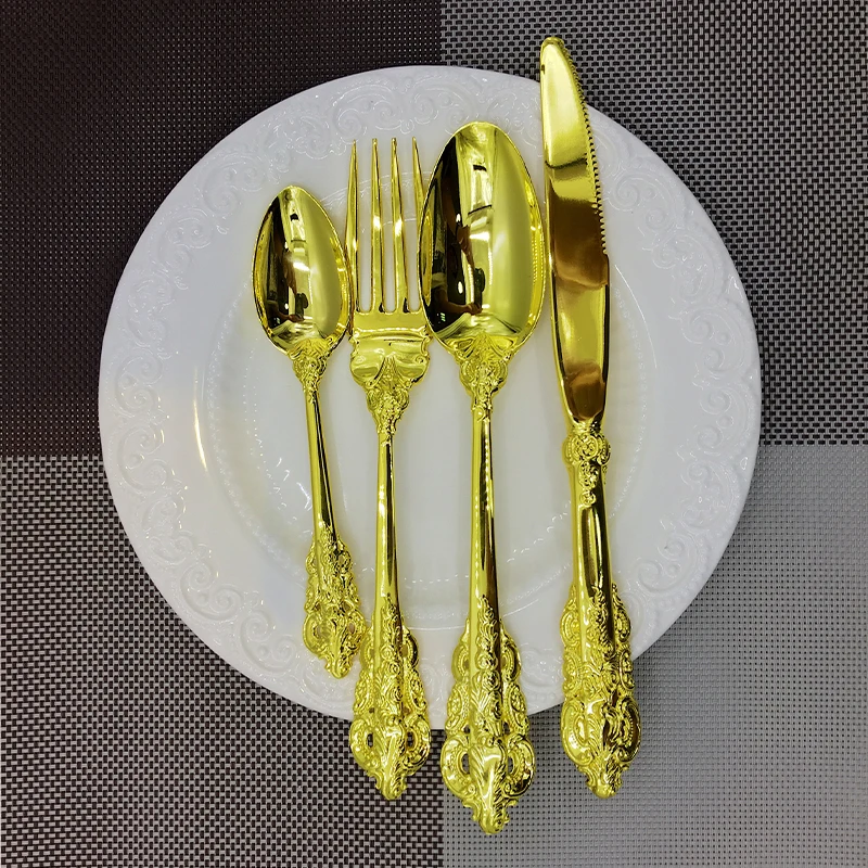 

24pcs/set Wedding Cutlery Sets Gold Plated Dinnerware set Christmas Tableware Restaurant Silverware Sets Dinner Knife Forks
