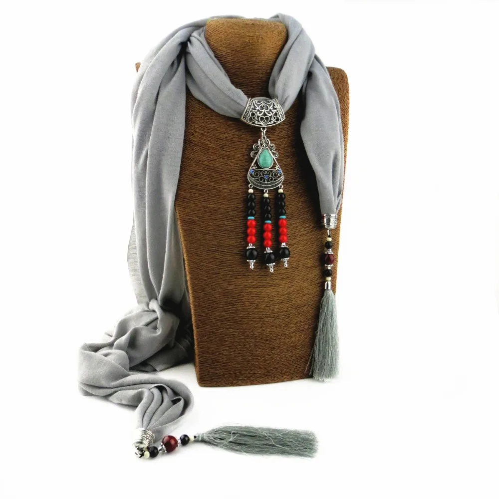 Женский шарф-ожерелье из полиэстера и хлопка с керамическими бусинами