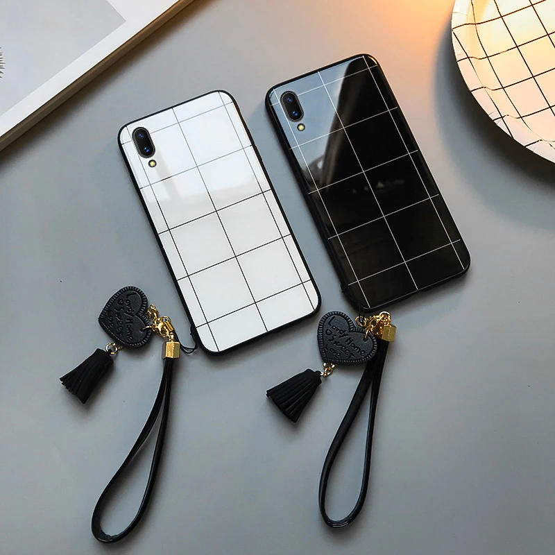 OUKAIXI Black white minimalist lattice Phone Case for Huawei mate10/9/20 case on huawei mate9 Soft Edge PC+Glass Back Cover |