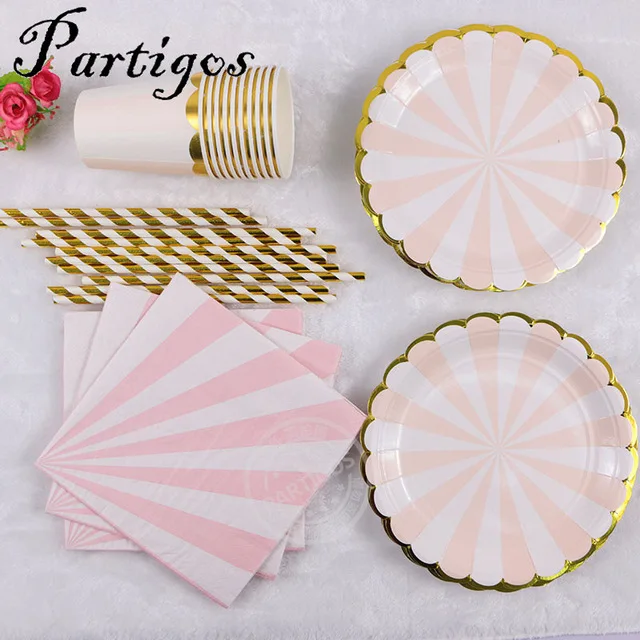 65 шт Розовый Зеленый одноразовый Бумажный стаканчик бумажная тарелка Свадебные