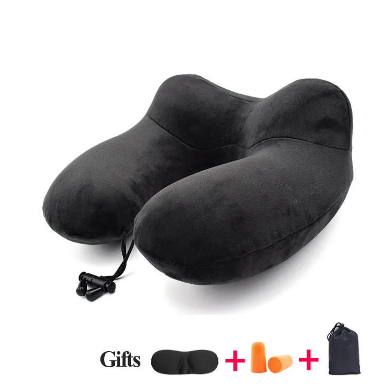 lint 1 set black Надувная подушка для путешествий мягкие бархатные подушки для поддержки шеи для самолетов автомобиля и дома моющийся чехол с портативной упаковкой - Цвет: lint 1 set black