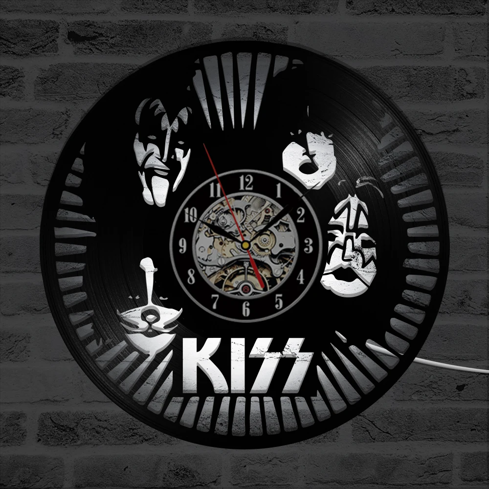 Рок группы &quotKISS&quot светодиодный Запись часы виниловых пластинок Материал