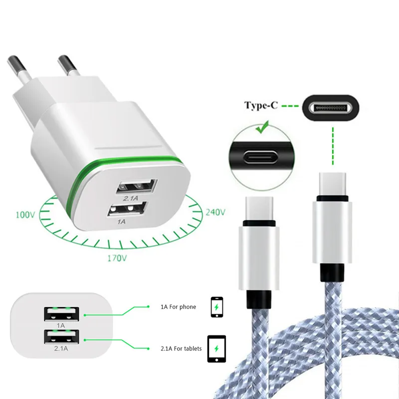 2 usb lighting EU зарядное устройство быстрый адаптер и USB Type C кабель для Nokia 7 1 6 Plus Xiaomi Mi 8