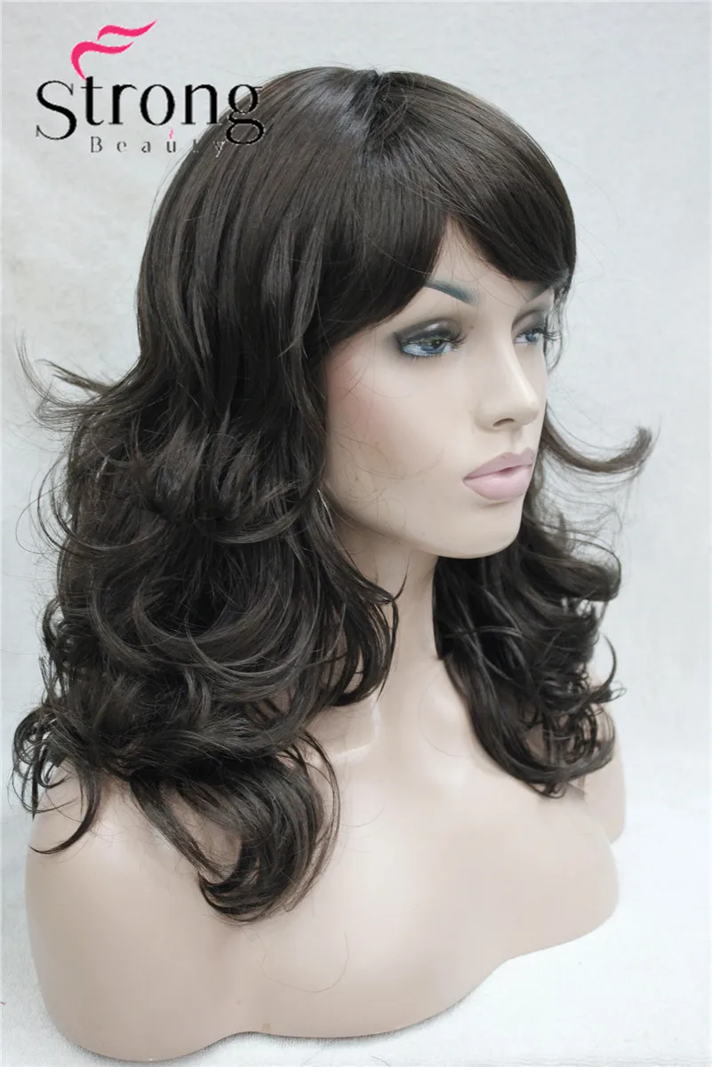 StrongBeauty Волнистые Темно коричневые синтетические парики средней длины женские
