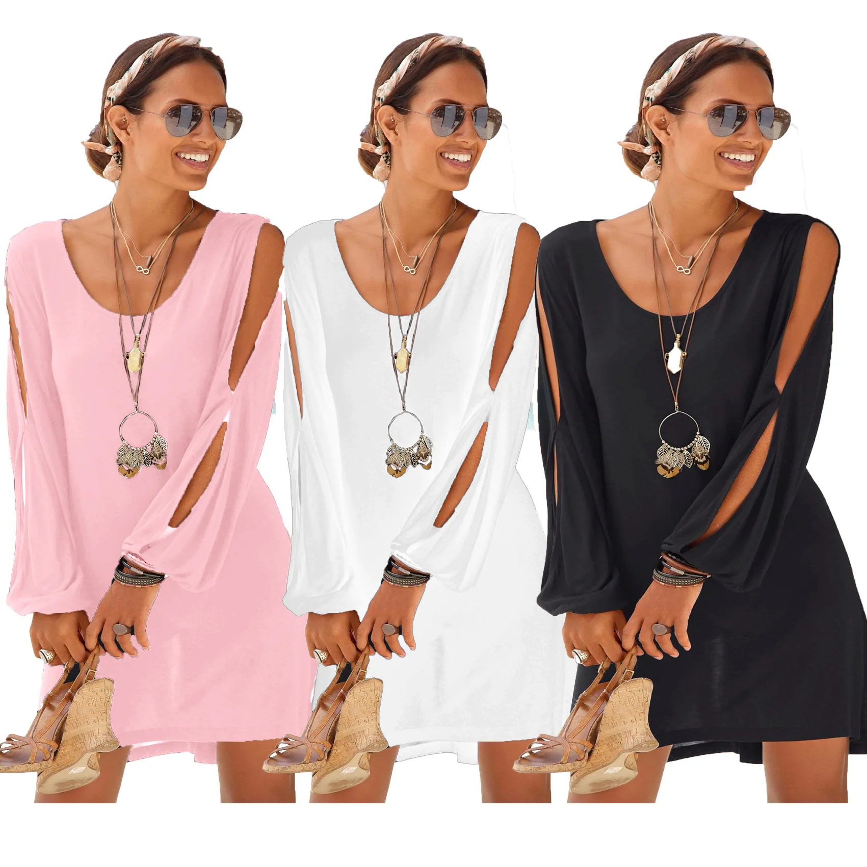 

Blast women dress deep v collar loose shoulder long sleeve casual beach dress bodycon dress
