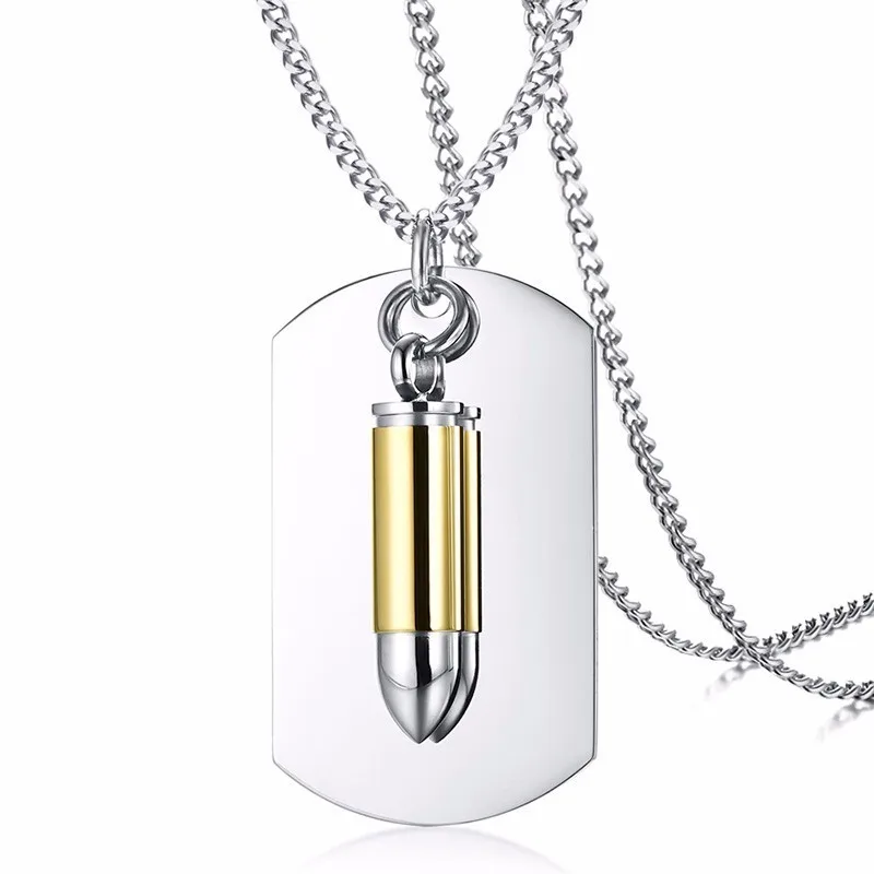 Гравировка армейский Стиль Мужская открытая пуля Dog Tag подвеска ожерелье с байкером мужские ювелирные изделия из нержавеющей стали 24 дюйма цепи - Окраска металла: 990SGS