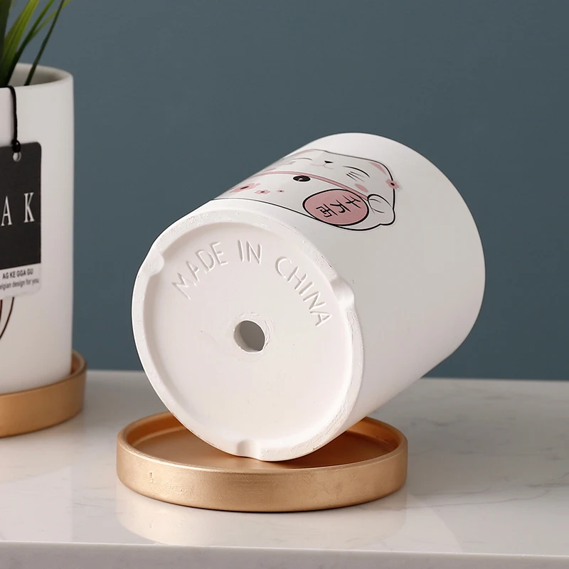 Керамический цветочный горшок Maneki Neko Lucky Cat с золотым подносом зеленые растения