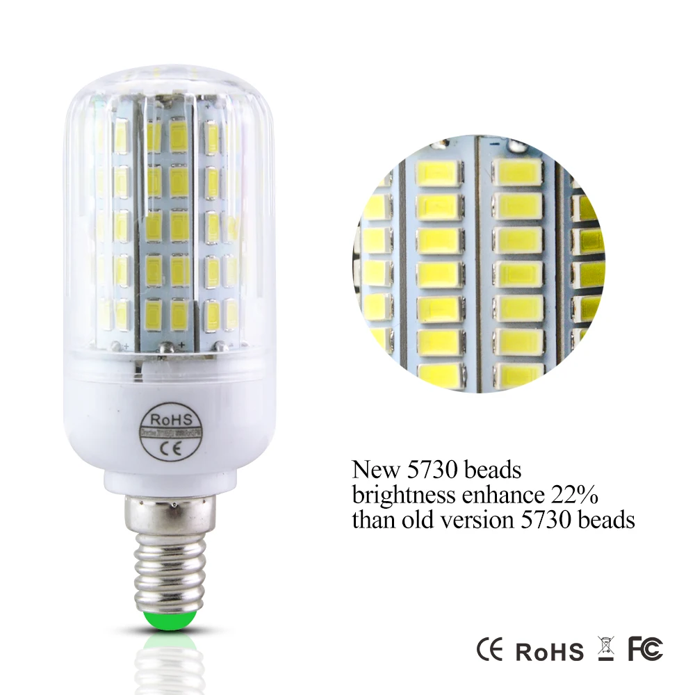 E27 220 В светодиодный лампы 5730 SMD E14 Кукуруза 24 30 42 64 80 89 108 136 s Bombillas лампочки лампада