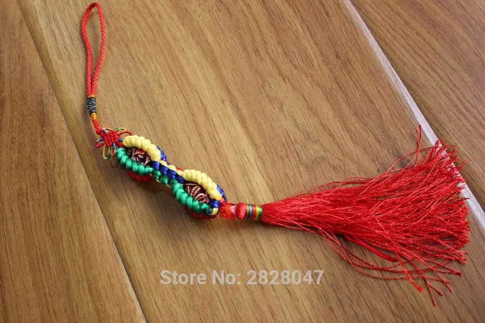 

PN994 Ethnic Tibetan Jewelry Colorful Handmade Braided Bone Dorje Long Tassel Bags Hanger Car Hangering