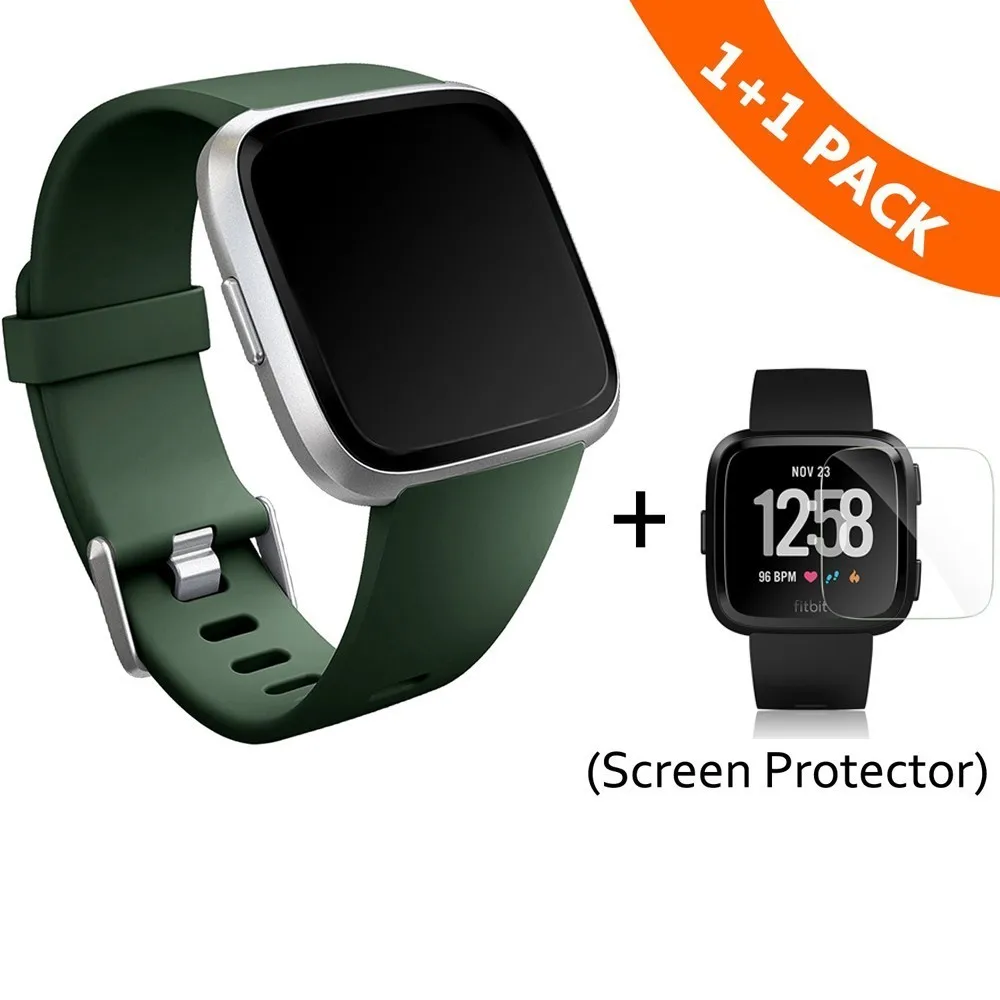 Replacement Band For Fitbit Versa/Versa Lite Strap With Screen Protector Silicone Bracelet Accessories For Fit Bit Versa Band