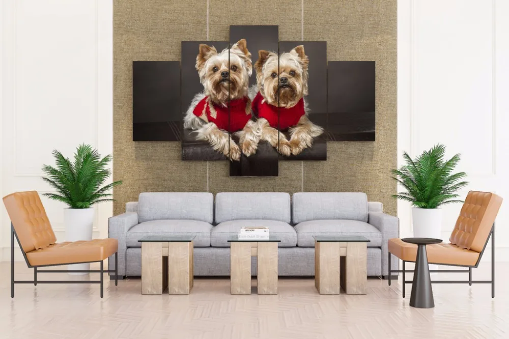 HD с два Йоркширский собаки Печать на холсте для украшения комнаты|canvas prints|hd printsdog