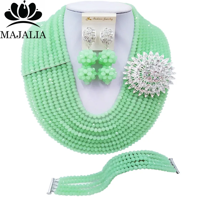 

Majalia Мода Нигерия Свадебные африканские бусины набор ювелирных изделий мятный цвет женский Свадебные Ювелирные наборы Бесплатная доставка...