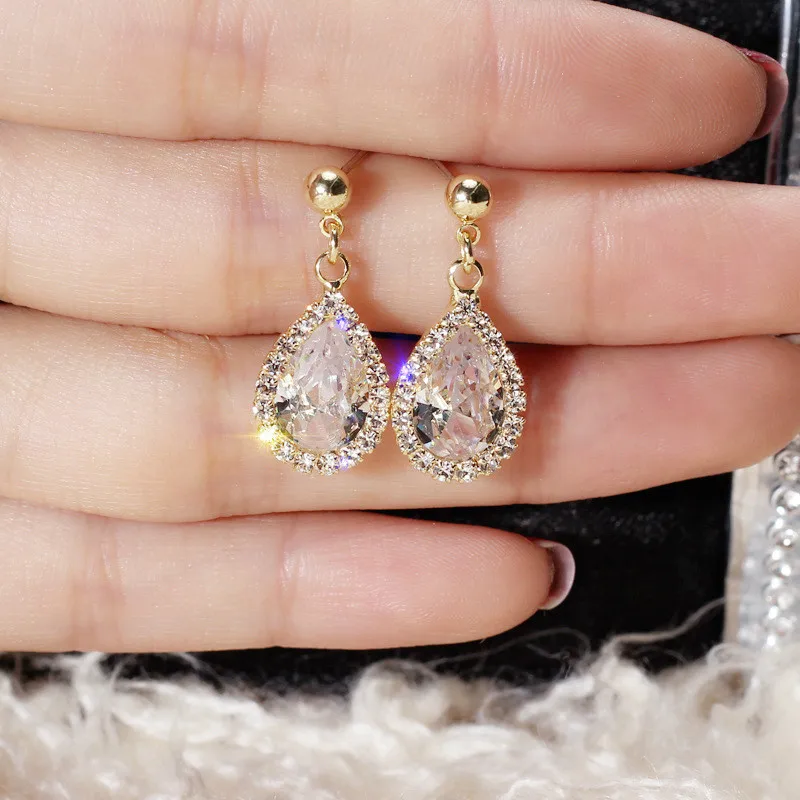 FYUAN маленькие циркониевые Висячие серьги для женщин Bijoux круглые капли воды Кристалл Модные серьги с подвесками Ювелирные изделия Подарки - Окраска металла: water drop gold