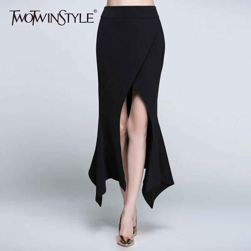 

Женская Асимметричная юбка TWOTWINSTYLE, длинная Весенняя юбка средней длины с высокой талией, на молнии, с разрезом, 2020