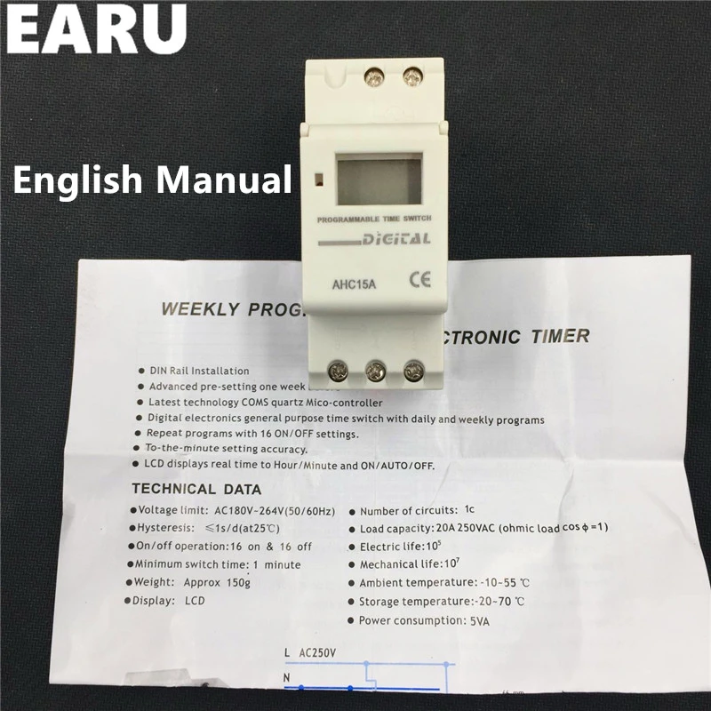 Intelligent Digital Electronic PROGRAMMABLE Timer THC15A AHC15A Microcomputer Time Switch Relay Din Rail AC DC 12V 24V 110V 220V |