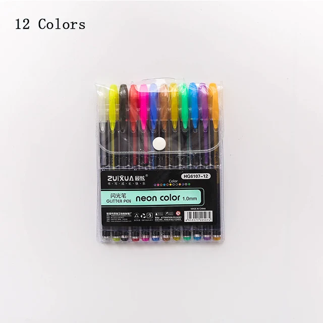 12 Colors Набор разноцветных блестящих ручек Kawaii 1,0 мм, гелевая ручка, маркер, Меловые карандаши для воды, для школы, письма, рисования, художественный набор канцелярских принадлежностей - Цвет: 12 Colors