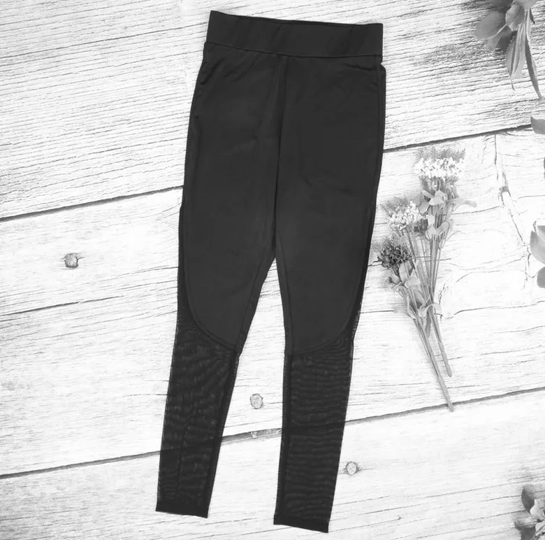 Для женщин Высокая Талия Кальсоны йоги сетки лоскутное Леггинсы для Новинка 2017