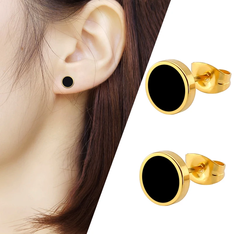 Titanium steel round barbell earrings female cake drop oil ear jewelry | Украшения и аксессуары