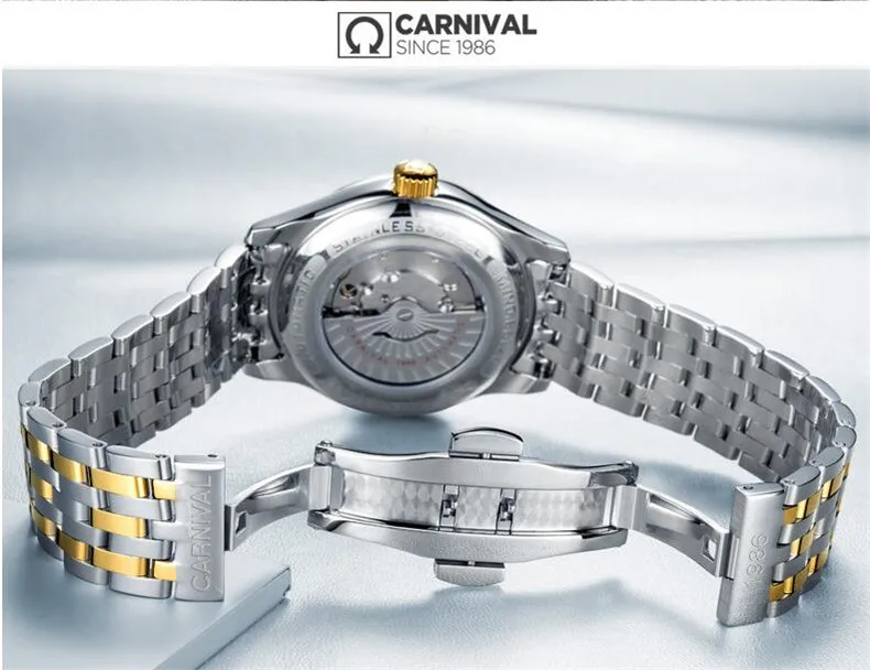 

CARNIVAL Relogio Masculino Mens Watches Luxury Brand Automatic Mechanical Watch Men Full Steel Business Waterproof Sport Clock